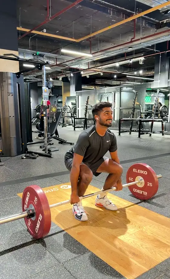 Arjun lifting a full clean, from the floor to the front rack